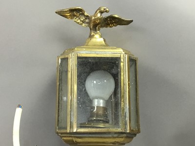 Lot 99 - A PAIR OF BRASS ELECTRIC WALL LANTERNS