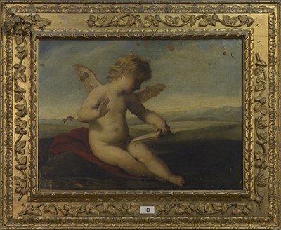 Lot 414 - CUPID, A 19TH CENTURY ITALIAN SCHOOL OIL