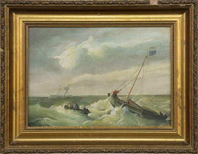 Lot 401 - SHIPS IN ROUGH SEAS, AN OIL BY CHRISTIAAN CORNELIS KANNEMANS