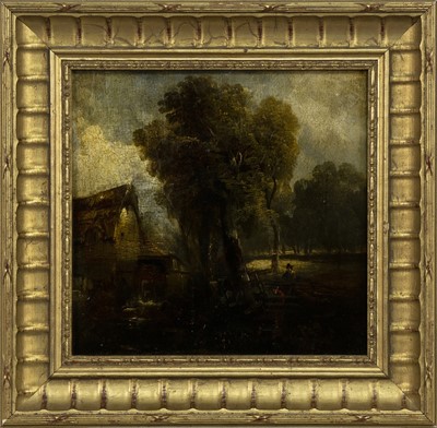 Lot 406 - RURAL SCENE, AN OIL ATTRIBUTED TO PATRICK NASMYTH