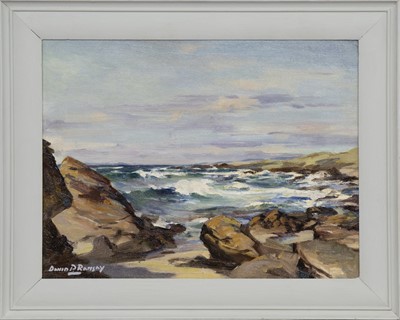 Lot 425 - ROCKY COAST, AN OIL BY DAVID PROPHET RAMSAY