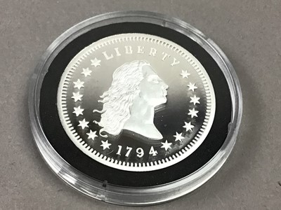 Lot 44 - A SILVER FLOWING HAIR DOLLAR AND HALF DOLLAR