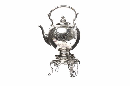 Lot 11 - LARGE SILVER PLATED SPIRIT KETTLE late 19th...