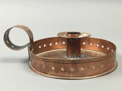Lot 61 - A COPPER CANDLE HOLDER AND TWO OTHERS
