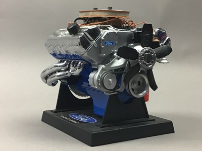 Lot 136 - MODEL OF A FORD 427 ENGINE, AND THREE AMERICAN CAR PLATES