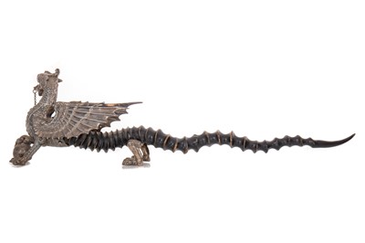 Lot 96 - WALKER & HALL, GOOD SILVER PLATE AND ANTELOPE HORN DRAGON TABLE CIGAR LIGHTER