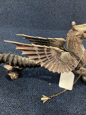 Lot 96 - WALKER & HALL, GOOD SILVER PLATE AND ANTELOPE HORN DRAGON TABLE CIGAR LIGHTER