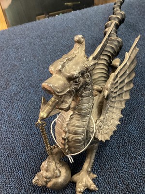 Lot 96 - WALKER & HALL, GOOD SILVER PLATE AND ANTELOPE HORN DRAGON TABLE CIGAR LIGHTER