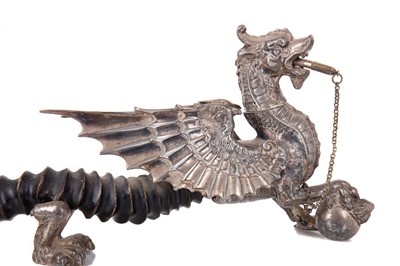 Lot 96 - WALKER & HALL, GOOD SILVER PLATE AND ANTELOPE HORN DRAGON TABLE CIGAR LIGHTER