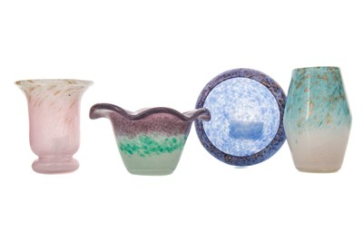 Lot 418 - MONART GLASS DISH AND THREE PIECES OF VASART