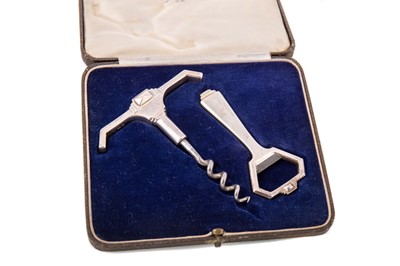 Lot 55 - ART DECO SILVER BOTTLE OPENER AND CORKSCREW SET