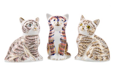 Lot 903 - THREE ROYAL CROWN DERBY CAT PAPERWEIGHTS