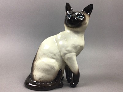 Lot 198 - THREE BESWICK CATS AND A BELLEEK CAT