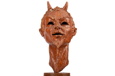 Lot 142 - AN EARLY 20TH CENTURY GERMAN PAINTED PAPIER MACHE BUST OF MEPHISTOPHELES