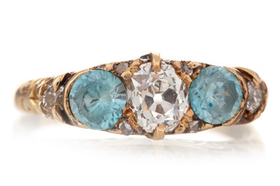 Lot 1207 - BLUE GEM SET AND DIAMOND RING