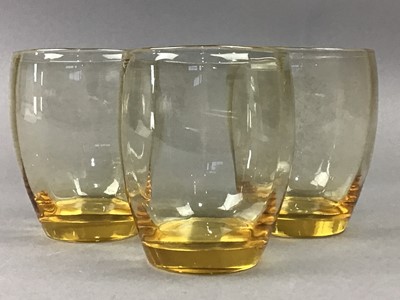 Lot 226 - A SET OF SIX VINTAGE AMBER GLASSES AND TEA WARE
