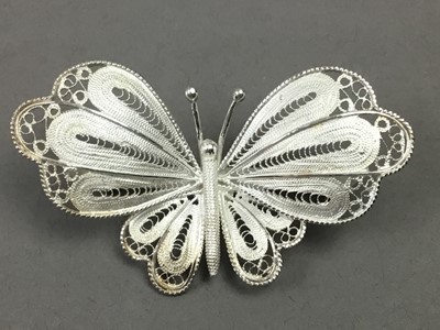 Lot 240 - A LOT OF SEVEN VINTAGE SILVER FILIGREE AND OTHER BROOCHES