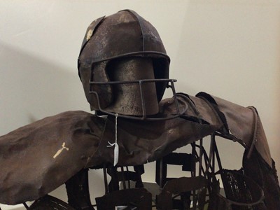 Lot 444 - IMPRESSIVE LIFE SIZE HAND MADE WROUGHT IRON SCULPTURE OF AN AMERICAN FOOTBALL PLAYER
