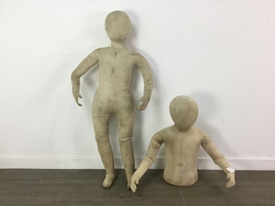 Lot 253 - AN UNUSUAL VINTAGE CHILD CLOTH MANNEQUIN AND HALF-MANNEQUIN