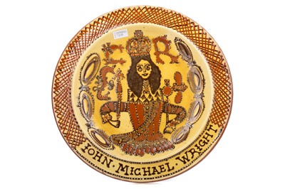 Lot 741A - IN THE MANNER OF THOMAS TOFT, A SLIPWARE POTTERY CHARGER DEPICTING KING CHARLES