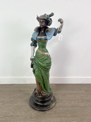 Lot 391 - A LARGE AND HEAVY BRONZED AND POLYCHROME PAINTED FIGURE OF A LADY