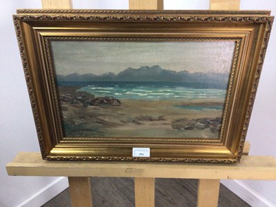 Lot 396 - LOOKING TOWARDS ARRAN, AN OIL BY JOHN PATON