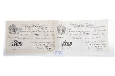 Lot 17 - THREE BEALE WHITE FIVE POUND NOTES