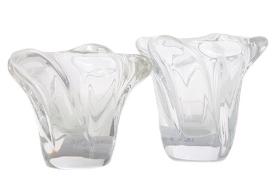 Lot 380 - DAUM FRANCE, NEAR PAIR OF CLEAR GLASS VASES