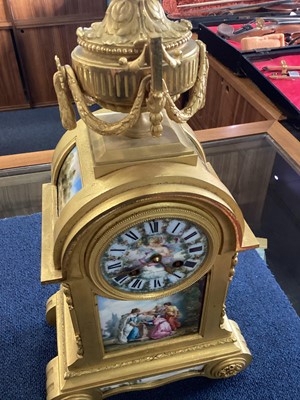 Lot 684 - A LATE 19TH CENTURY FRENCH PORCELAIN AND ORMOLU CLOCK GARNITURE
