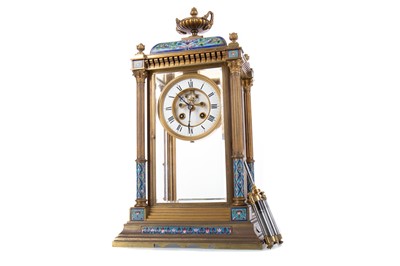 Lot 686 - A LATE 19TH CENTURY FRENCH BRASS AND CHAMPLEVE ENAMEL MANTEL CLOCK
