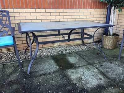 Lot 328 - A METAL GARDEN TABLE AND SIX CHAIRS
