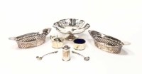 Lot 81 - SILVER THREE PIECE CONDIMENT SET along with a...