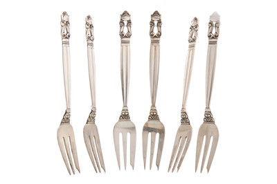 Lot 73 - GEORG JENSEN, SET OF SIX SILVER 'ACORN' PATTERN DESSERT FORKS