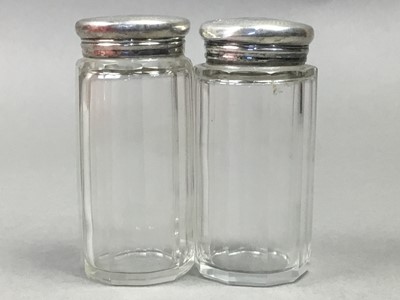 Lot 453 - TWO SILVER TOP GLASS BOTTLES AND OTHER OBJECTS