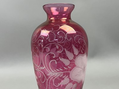 Lot 493 - A PAIR OF RUBY FLASHED CAMPANA VASES