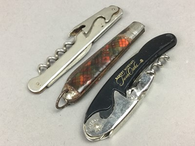 Lot 500 - A COLLECTION OF PEN KNIVES, REPRODUCTION PISTOL AND BOTTLE OPENERS