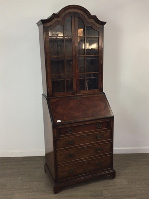Lot 351 - A WALNUT BUREAU BOOKCASE