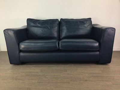 Lot 352 - A MODERN BLUE LEATHER THREE PIECE SUITE