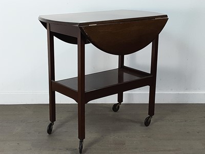 Lot 354 - A MAHOGANY TEA TROLLEY AND A LIBRARY TABLE