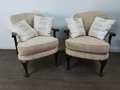 Lot 355 - A PAIR OF REPRODUCTION WOOD FRAME BEDROOM CHAIRS