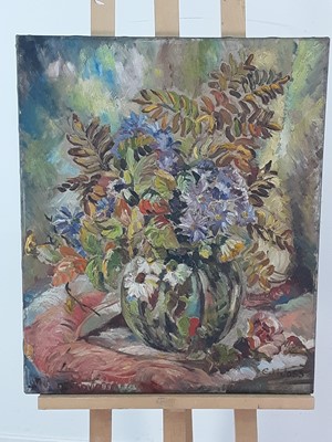 Lot 509 - FLORAL STILL LIFE, AN OIL BY E. M. JOSS (SCOTTISH)