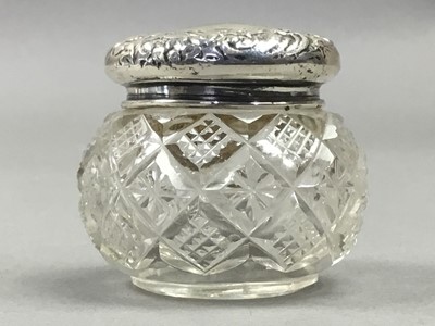 Lot 377 - A SILVER TOPPED INK WELL, SHOE HORN AND POCKET WATCH