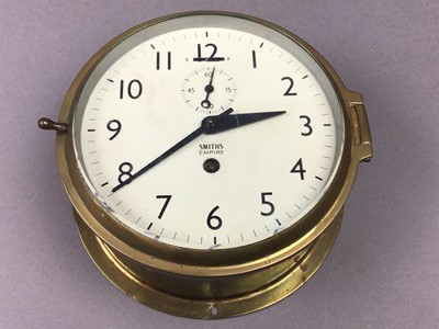 Lot 383 - A BRASS SHIPS CLOCK BY SMITHS