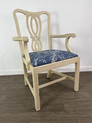 Lot 570 - A WHITE PAINTED OPEN ELBOW CHAIR