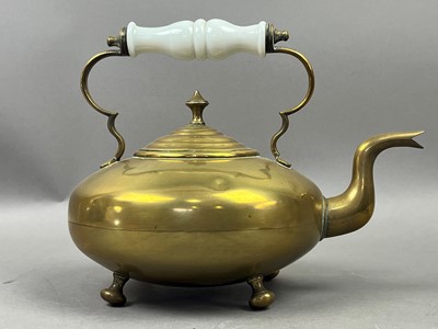 Lot 590 - A VICTORIAN BRASS TODDY KETTLE AND OTHER BRASS WARE