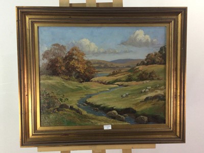 Lot 594 - SHEEP GRAZING BY A STREAM, W WYLLIE