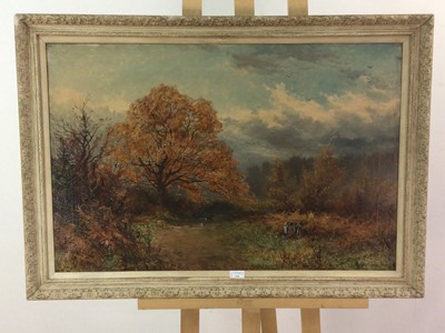 Lot 596 - FIGURES IN A WOODED AUTUMN LANDSCAPE, J.H HARDGRAVE