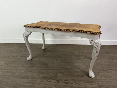 Lot 639 - A WALNUT PAINTED COFFEE TABLE AND AN OCCASIONAL TABLE