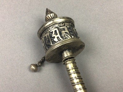 Lot 629 - TIBETAN SPINNING WHEEL AND A JEWISH BOOK