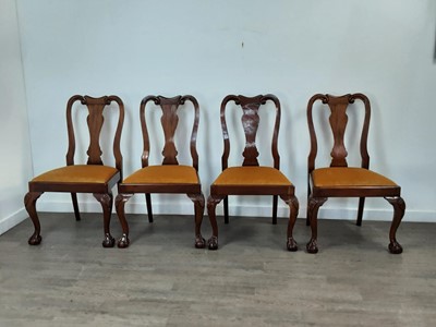Lot 890 - A GOOD QUALITY REPRODUCTION WALNUT TWIN PEDESTAL DINING TABLE AND TEN CHAIRS